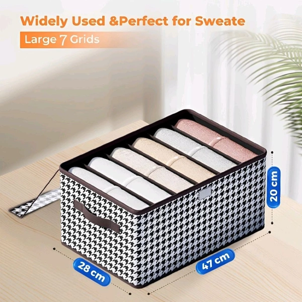 Neo Clean Foldable Non-Woven Fabric Closet Organizer with Lid - 7 Grid Washable Storage Box for Jeans, Leggings, Shirts & Thin Coats