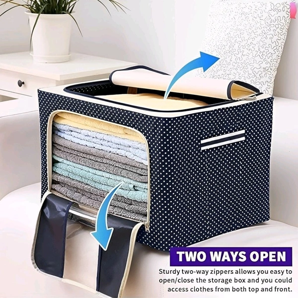 Neo Clean 66L Large Capacity Foldable Clothes Storage Bag with Steel Frame – Organizer Box for Wardrobe, Sarees, Shirts, and Blankets (Pack of 1)