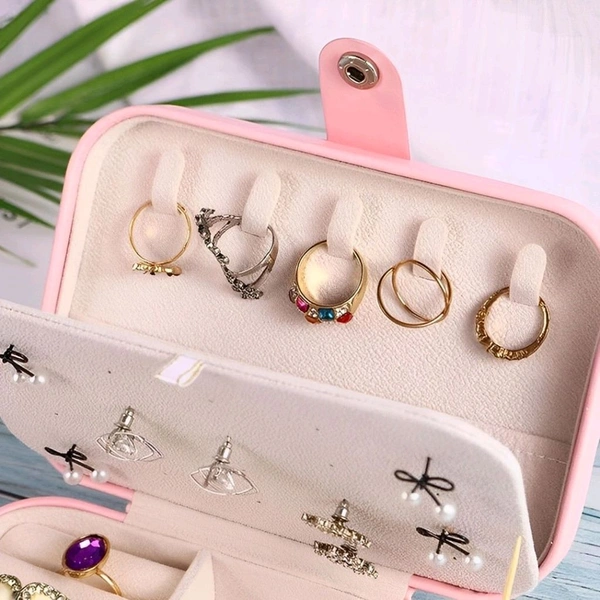 Neo Clean Portable PU Leather Jewellery Organizer Box – Zipper Case with Dividers for Rings, Earrings, Necklaces – Compact Storage for Travel & Home – Pink