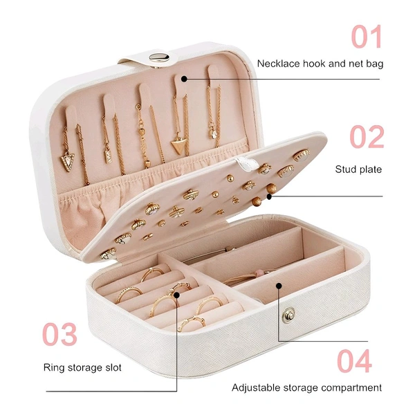 Neo Clean Portable PU Leather Jewellery Organizer Box – Zipper Case with Dividers for Rings, Earrings, Necklaces – Compact Storage for Travel & Home – Pink