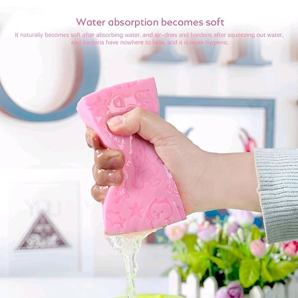 Neo Clean 4 Pcs Exfoliating Bath Scrubber Sponge – Soft, Non-Abrasive, Dual-Sided Shower Sponge for Sensitive Skin – Antibacterial Body Scrubbing Foam Sponge