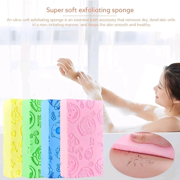 Neo Clean 4 Pcs Exfoliating Bath Scrubber Sponge – Soft, Non-Abrasive, Dual-Sided Shower Sponge for Sensitive Skin – Antibacterial Body Scrubbing Foam Sponge