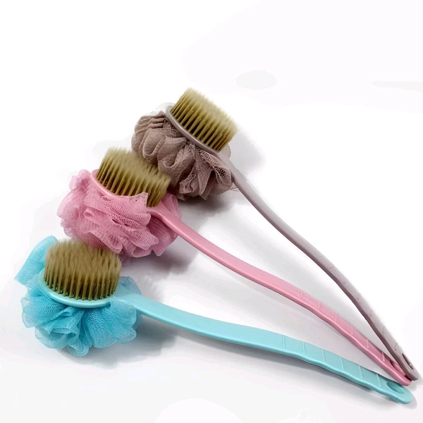 Neo Clean 2-in-1 Bath Body Brush with Soft Loofah & Bristles – Long-Handled Back Scrubber for Wet & Dry Use, Shower Brush for Women & Men, Perfect for Body, Face & Spa Washing (Random Colours, Pack Of 2)