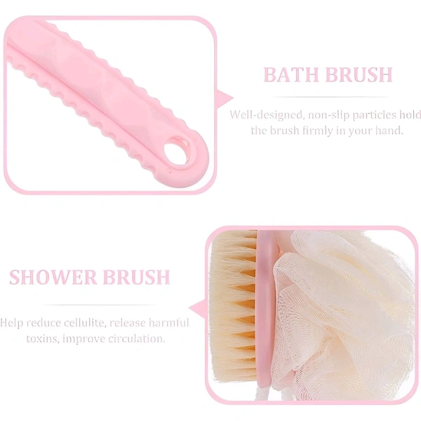 Neo Clean 2-in-1 Bath Body Brush with Soft Loofah & Bristles – Long-Handled Back Scrubber for Wet & Dry Use, Shower Brush for Women & Men, Perfect for Body, Face & Spa Washing (Random Colours, Pack Of 2)