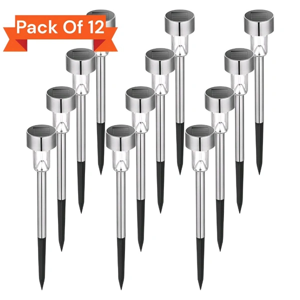 Neo Clean 12-Pack Solar Lights Outdoor Garden LED Landscape Pathway Lights - Stainless Steel