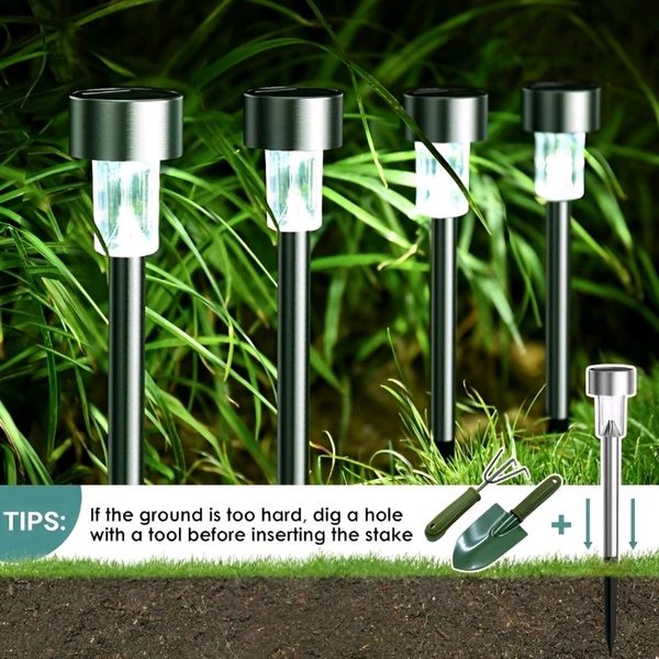 Neo Clean 12-Pack Solar Lights Outdoor Garden LED Landscape Pathway Lights - Stainless Steel