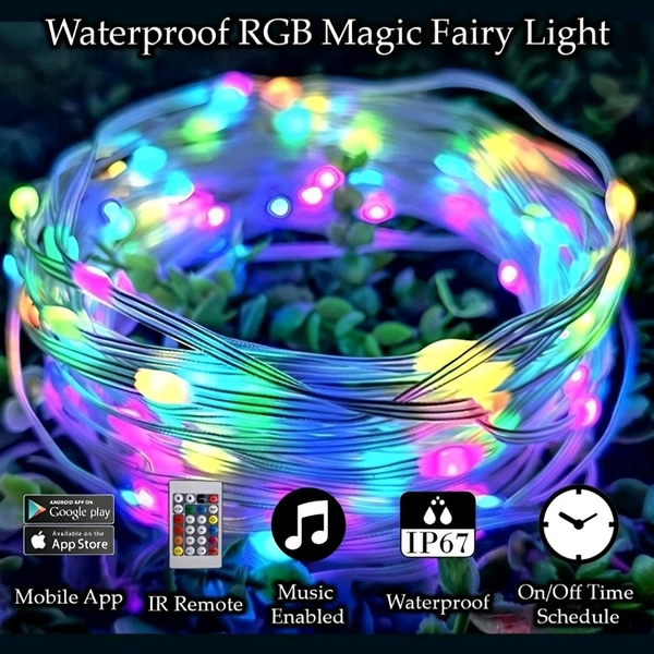 Neo Clean Smart Fairy Lights 10M, 100 LED RGB String Lights with USB & Bluetooth, App & Remote Control – Plug-in Decorative Lights for Diwali, Christmas, Outdoor & Indoor Use
