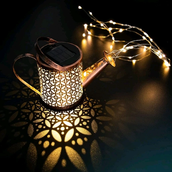 Neo Clean Solar Outdoor Garden Lights Waterproof - Retro Metal Solar Watering Can with Cascading String Lights, Hanging Solar Lantern for Patio, Garden, and Yard Deco