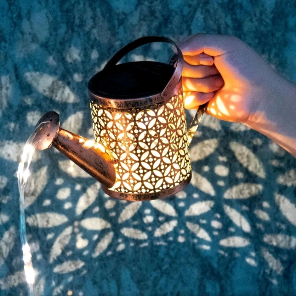Neo Clean Solar Outdoor Garden Lights Waterproof - Retro Metal Solar Watering Can with Cascading String Lights, Hanging Solar Lantern for Patio, Garden, and Yard Deco