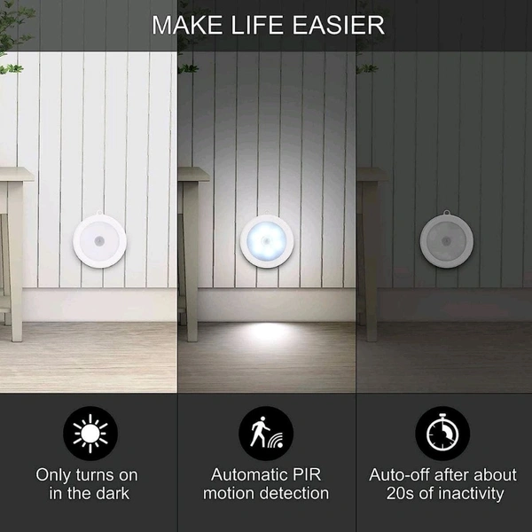 Neo Clean Motion Sensor LED Night Lights (Pack of 2) - USB Rechargeable, Wireless Adhesive Body Induction Lamps for Wardrobe, Cupboard, Stairs, and Home Lighting (White)