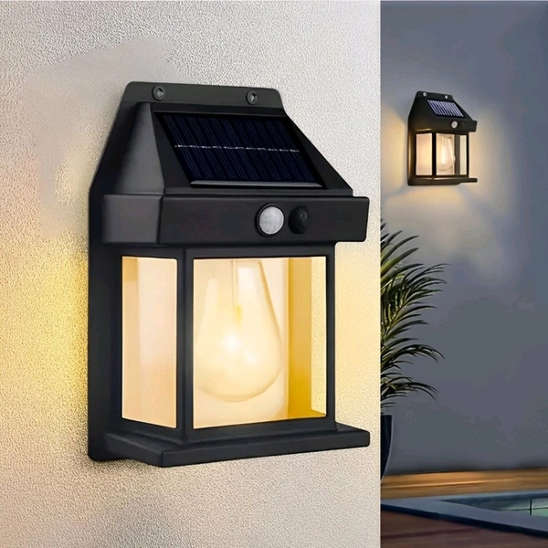 Solar Wall Lights Outdoor Motion Sensor - Auto-Charging Waterproof LED Sconce for Front Porch, Patio, and Garden - Warm Yellow Security Lamp (Pack of 1)