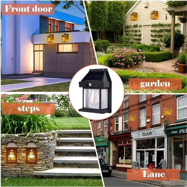 Neo Clean Solar Wall Lights Outdoor Motion Sensor - Auto-Charging Waterproof LED Sconce for Front Porch, Patio, and Garden - Warm Yellow Security Lamp (Pack of 1)