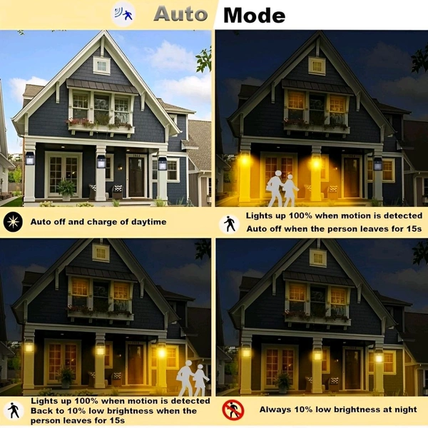 Neo Clean Solar Wall Lights Outdoor Motion Sensor - Auto-Charging Waterproof LED Sconce for Front Porch, Patio, and Garden - Warm Yellow Security Lamp (Pack of 1)