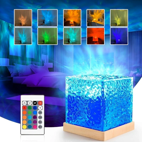 3D Ocean Wave LED Projector Light – Crystal Table Lamp with Remote Control, Night Light with Water Wave Effect
