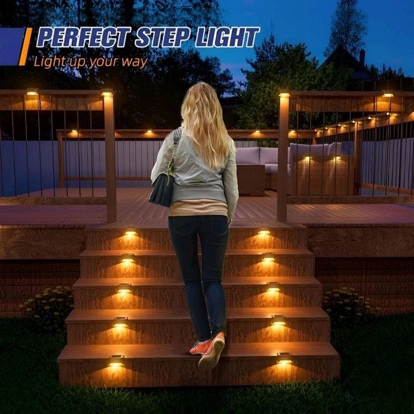 Neo Clean 6 Pcs Solar Deck Lights - Outdoor Waterproof LED Step Lights for Patio, Garden Pathway, Stairs & Fences (Warm White)