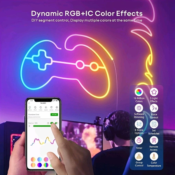 Neo Clean 5 Meter Smart Neon Strip Lights with RGB LED, App Control, Music Sync, and Multicolor Neon Rope Design