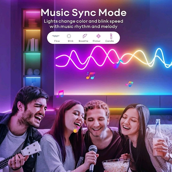 Neo Clean 5 Meter Smart Neon Strip Lights with RGB LED, App Control, Music Sync, and Multicolor Neon Rope Design