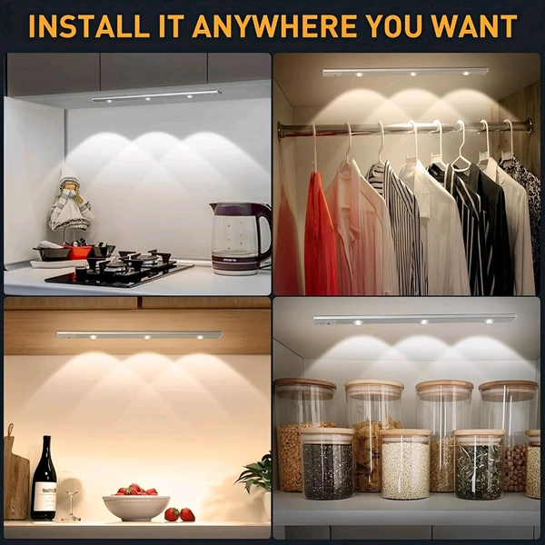 Neo Clean 40cm Motion Sensor Under Cabinet Light – USB Rechargeable, Dimmable, Wireless LED Closet Light for Home, Kitchen, Stairs, and Wardrobe