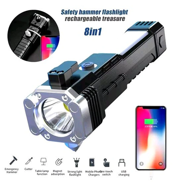 Neo Clean Emergency Rechargeable 3W LED Torch Light - Long Distance Beam, Car Rescue Tool with Hammer, Seat Belt Cutter, and Window Glass Breaker