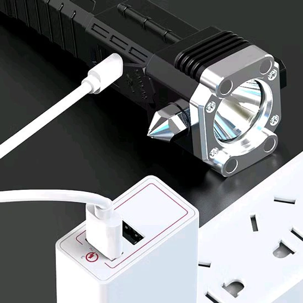 Neo Clean Emergency Rechargeable 3W LED Torch Light - Long Distance Beam, Car Rescue Tool with Hammer, Seat Belt Cutter, and Window Glass Breaker