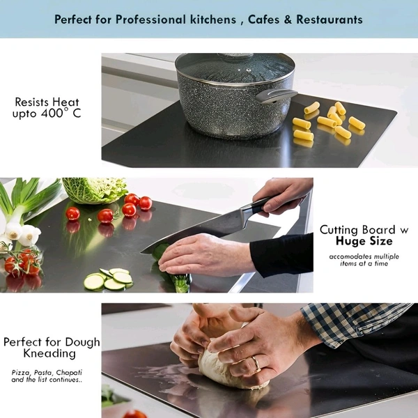Neo Clean 304 Stainless Steel Chopping Board with Lip - Non-Slip, Rust-Proof, Easy-to-Use Cutting Board for Vegetables, Meat, Fish, and Fruits (42 x 32 cm, Medium)