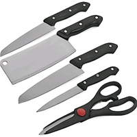 Neo Clean Stainless Steel Knife Set with Wooden Chopping Board – 5-Piece Kitchen Set with Scissors for Vegetable & Meat Cutting