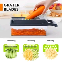 Neo Clean 14-in-1 Multipurpose Vegetable and Fruit Chopper | Food-Grade Slicer, Dicer, Grater, Peeler, Chipser | Unbreakable Kitchen Tool with Easy Clean Push Button
