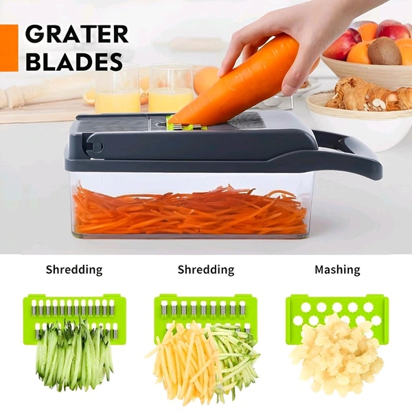 Neo Clean 14-in-1 Multipurpose Vegetable and Fruit Chopper | Food-Grade Slicer, Dicer, Grater, Peeler, Chipser | Unbreakable Kitchen Tool with Easy Clean Push Button
