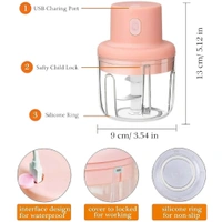 Neo Clean Electric Mini Garlic Chopper 250ML - USB Rechargeable Portable Food Chopper for Fruits, Vegetables, Onion & Garlic - Mini Kitchen Slicer
