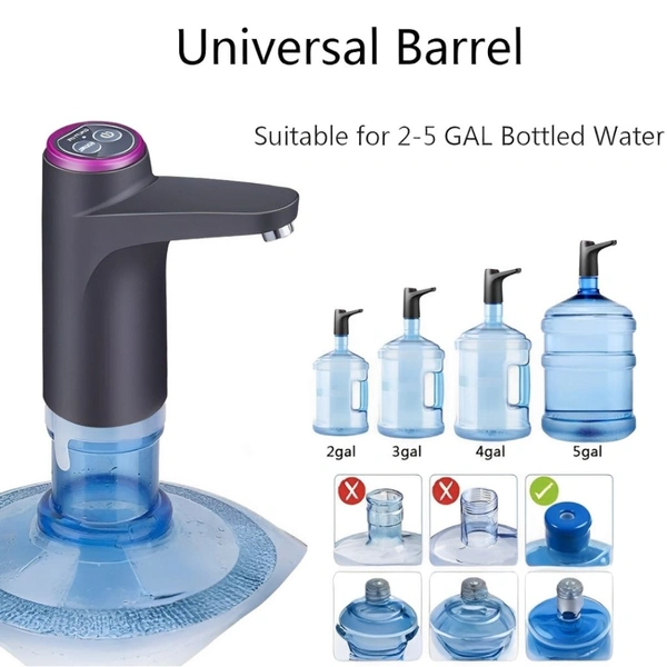 Neo Clean Automatic Electric Water Dispenser Pump for 20L Jars | USB Rechargeable Portable Water Bottle Pump for 3, 4, 5 Gallon with Auto Off Switch - Black/White