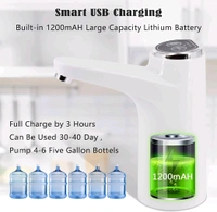 Neo Clean Automatic Electric Water Dispenser Pump for 20L Jars | USB Rechargeable Portable Water Bottle Pump for 3, 4, 5 Gallon with Auto Off Switch - Black/White