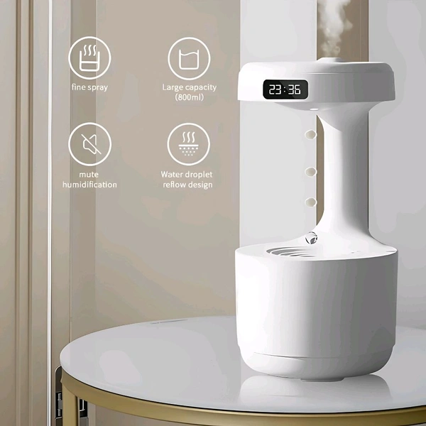 Neo Clean Anti-Gravity Water Drop Humidifier with LED Display – Ultrasonic Quiet Cool Mist Maker for Office & Bedroom (800 ml)