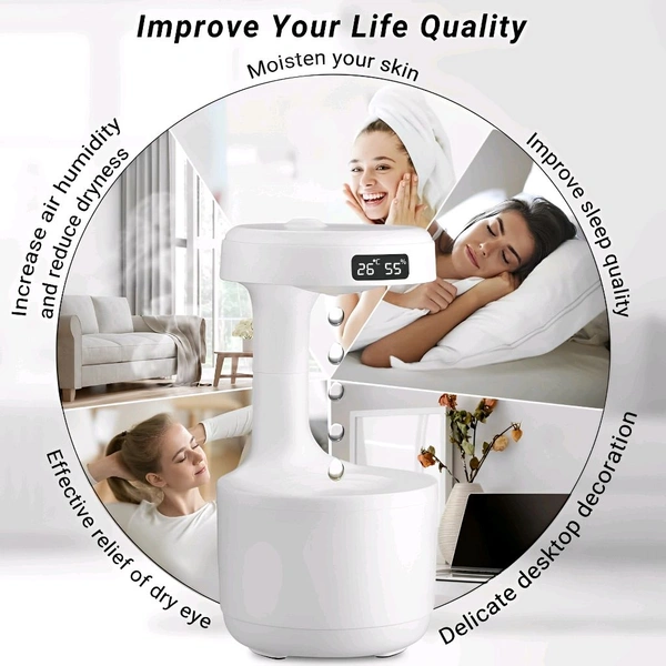 Neo Clean Anti-Gravity Water Drop Humidifier with LED Display – Ultrasonic Quiet Cool Mist Maker for Office & Bedroom (800 ml)
