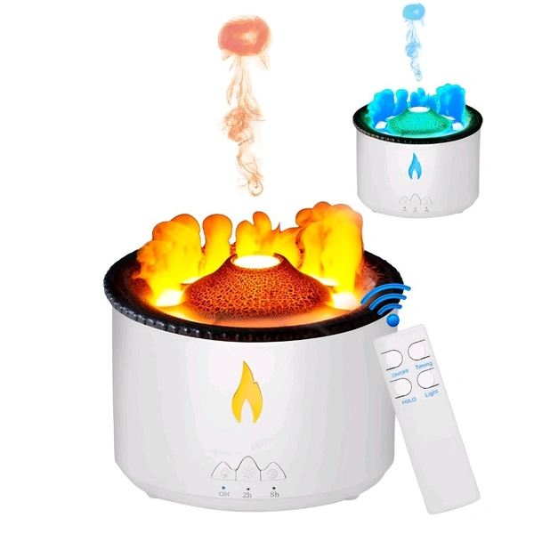 Neo Clean Volcano Flame Humidifier with Essential Oil Diffuser & Remote - Noiseless Portable Aromatherapy Machine for Home, Office, and Large Rooms | Auto Shut-Off Atmosphere Light