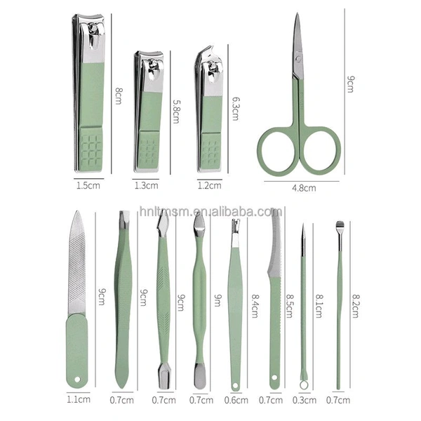 Neo Clean 12 Pcs Stainless Steel Manicure Pedicure Tool Kit – Portable Nail Care Set with Folding Bag (Purple/Green)