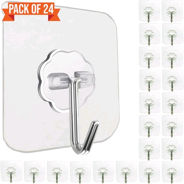 Neo Clean 24 Pcs Self Adhesive Photo Frame Hooks for Wall – Heavy Duty Drill-Free Hanging for Clocks & Kitchen Accessories (Flower Hook Set)