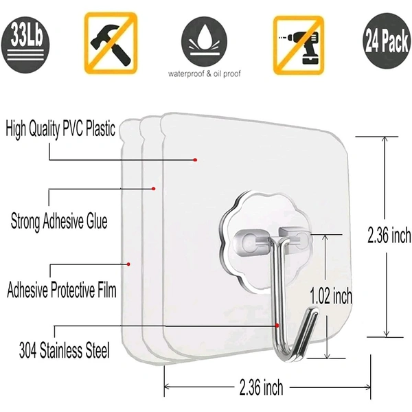 Neo Clean 24 Pcs Self Adhesive Photo Frame Hooks for Wall – Heavy Duty Drill-Free Hanging for Clocks & Kitchen Accessories (Flower Hook Set)