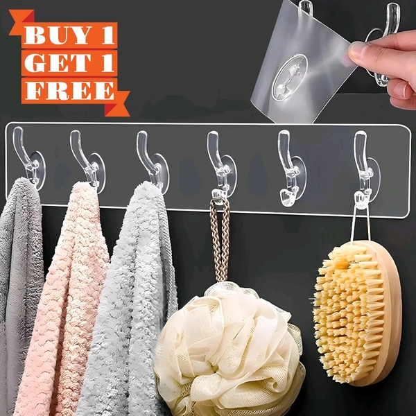 Neo Clean 6-in-1 Heavy Duty Self-Adhesive Waterproof Wall Hooks – No Drilling Hangers for Bathroom, Kitchen, Shower, Cloth & Utensil Hanging