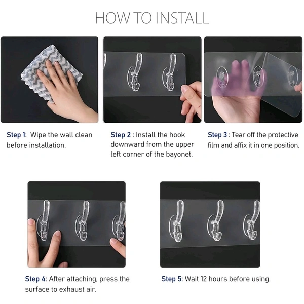 Neo Clean 6-in-1 Heavy Duty Self-Adhesive Waterproof Wall Hooks – No Drilling Hangers for Bathroom, Kitchen, Shower, Cloth & Utensil Hanging