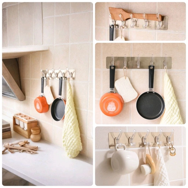 Neo Clean 5-in-1 Heavy Duty Self-Adhesive Wall Hooks - Waterproof Sticky Hooks for Hanging, Transparent Finish (Pack of 1)