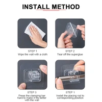 Neo Clean No-Drill Curtain Rod Brackets (3 Pairs) – Self-Adhesive, Nail-Free, Adjustable Acrylic Holders for 0.6–1.5" Rods – Heavy-Duty Hooks for Home, Bathroom, Kitchen, Hotel