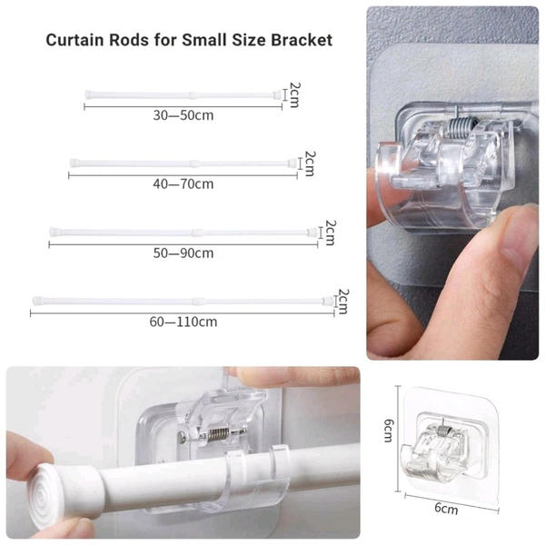 Neo Clean No-Drill Curtain Rod Brackets (3 Pairs) – Self-Adhesive, Nail-Free, Adjustable Acrylic Holders for 0.6–1.5" Rods – Heavy-Duty Hooks for Home, Bathroom, Kitchen, Hotel