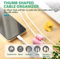 Neo Clean 14 Pcs Self-Adhesive Thumb Wall Hooks & Cable Clips Set, No Punch Key Holders, Silicone Hangers for Desk Wire Management, Random Color Hanging Hooks