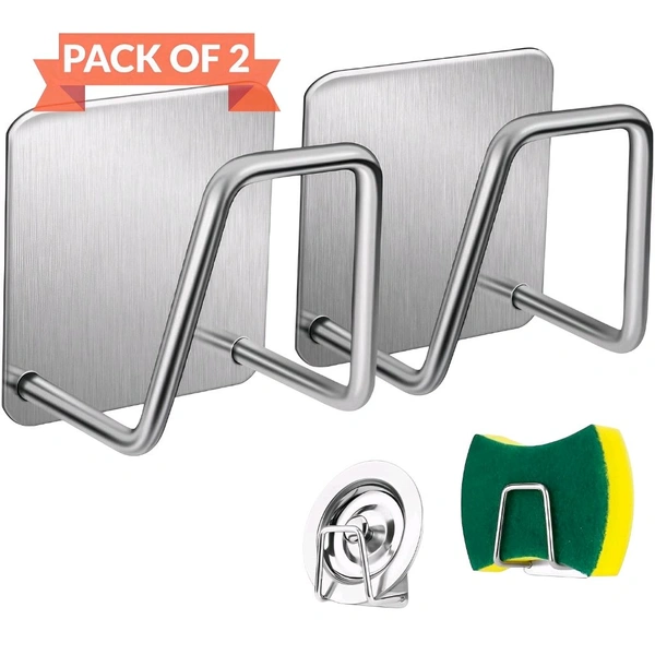 Neo Clean Stainless Steel Adhesive Sponge Holder for Kitchen Sink - Waterproof Sink Caddy for Kitchen Accessories (Pack Of 2)