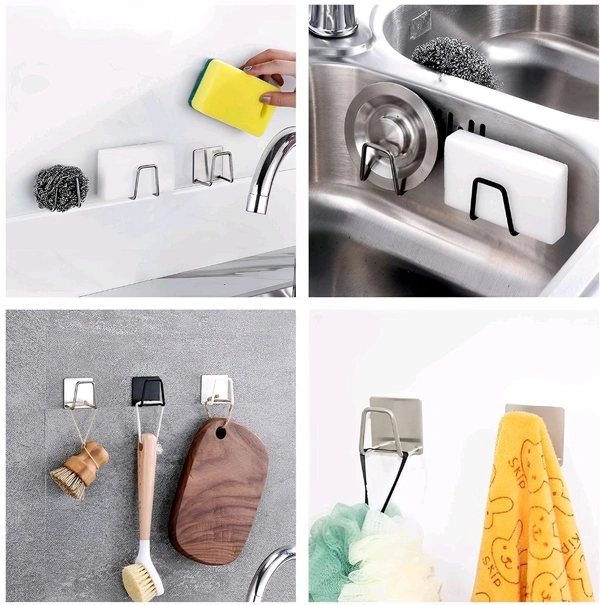 Neo Clean Stainless Steel Adhesive Sponge Holder for Kitchen Sink - Waterproof Sink Caddy for Kitchen Accessories (Pack Of 2)