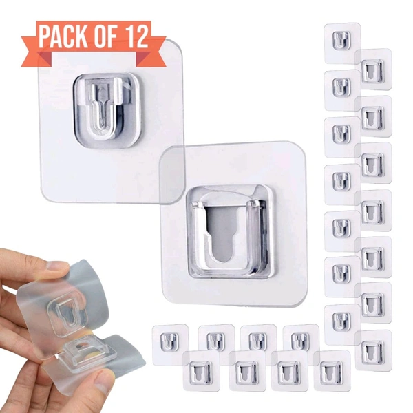 Neo Clean Transparent Self-Adhesive Male/Female Wall Hooks – Plastic Waterproof Sticker Hooks for Bathroom, Kitchen, and Home Organization (Pack of 12)