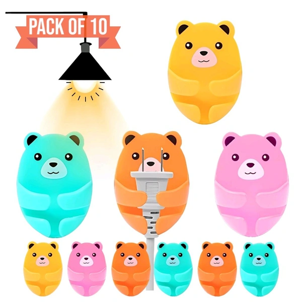 Neo Clean Adhesive Cute Bear Wall Hooks – Multicolor Cartoon Storage Hooks for Kitchen, Plug Wire Holders, Durable & Stylish (Pack of 10)
