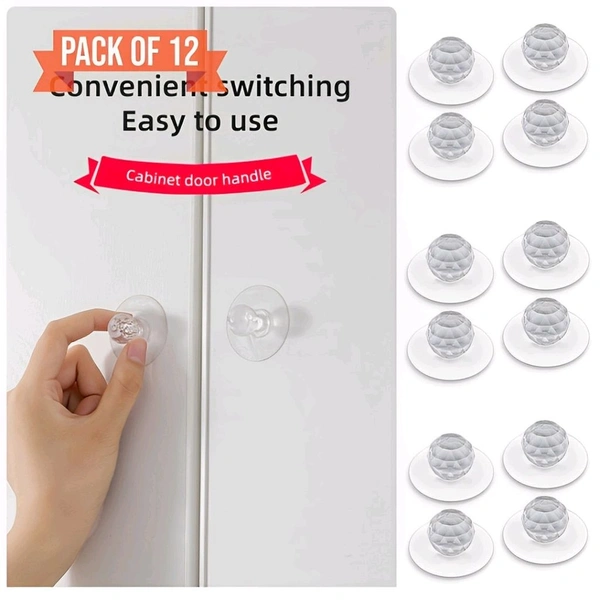 Neo Clean 12 Pcs Self-Adhesive Crystal Drawer Pull Knobs - Clear Acrylic Diamond Shape Cabinet Handles for Wardrobe, Kitchen, Bathroom, Dresser, Furniture, and Windows