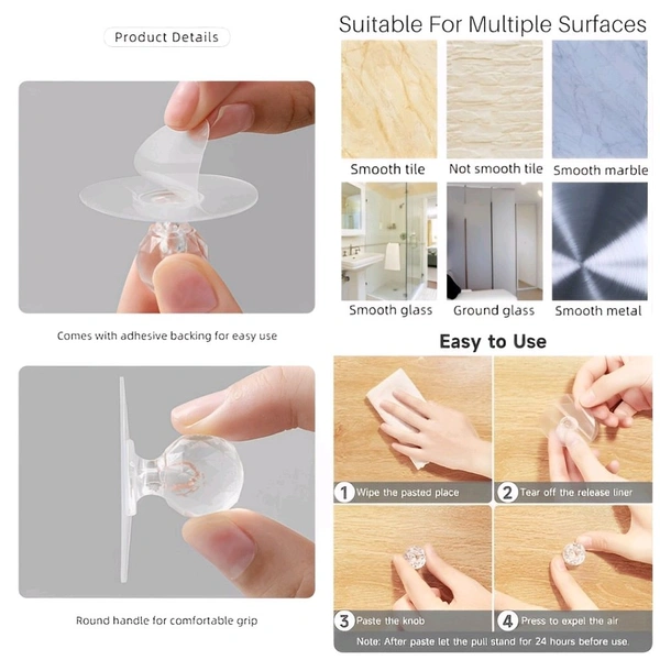 Neo Clean 12 Pcs Self-Adhesive Crystal Drawer Pull Knobs - Clear Acrylic Diamond Shape Cabinet Handles for Wardrobe, Kitchen, Bathroom, Dresser, Furniture, and Windows
