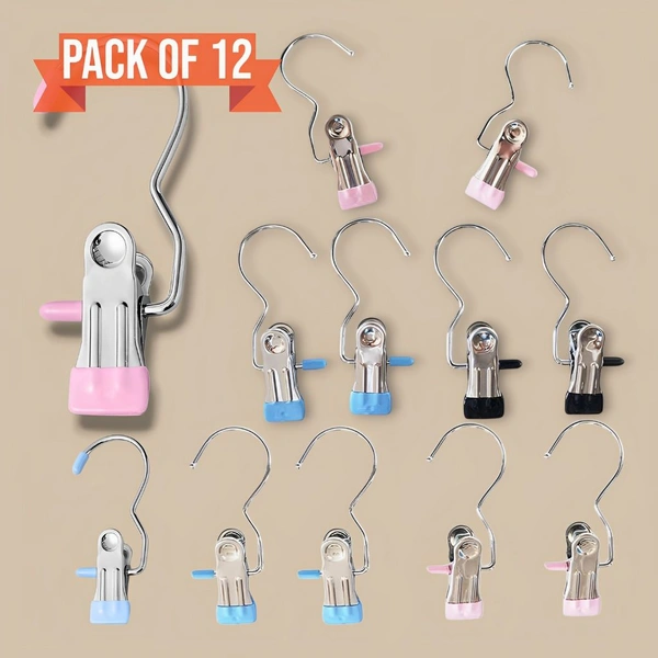 Neo Clean 12-Piece Boot Hanger Clips - Heavy Duty Laundry Hooks for Clothes, Socks, Towels, Pants, Travel, and Closet Organization